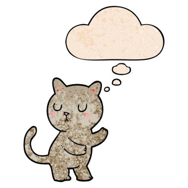 karikatür kedi ve grunge doku desen tarzında düşünce balonu