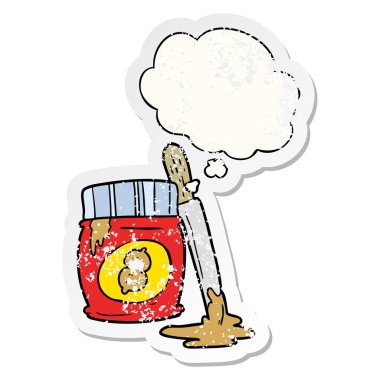 karikatür fıstık ezmesi ve sıkıntılı yıpranmış st olarak kabarcık düşünce