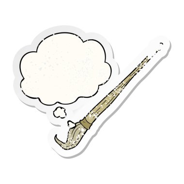karikatür boya fırçası ve sıkıntılı yıpranmış stic olarak düşünce balonu