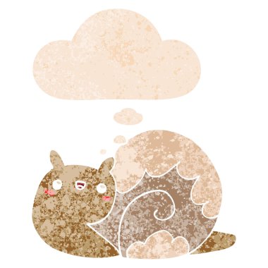 retro dokulu tarzında sevimli karikatür salyangoz ve düşünce balonu