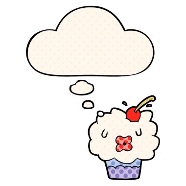 çizgi roman tarzında karikatür cupcake ve düşünce balonu