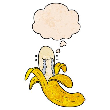 karikatür ağlayan muz ve grunge doku patte düşünce balonu