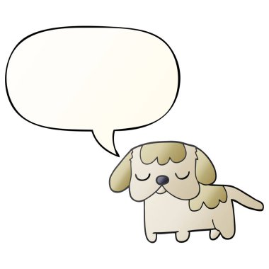 pürüzsüz degrade tarzında sevimli karikatür köpek yavrusu ve konuşma balonu