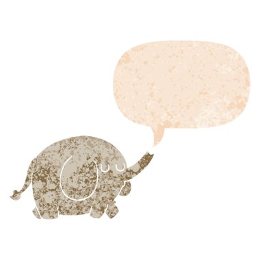 retro dokulu tarzda karikatür fil ve konuşma balonu