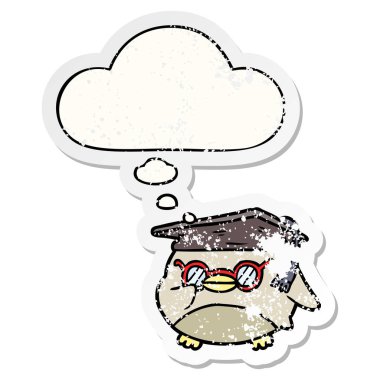 bir sıkıntılı yıpranmış stic olarak karikatür akıllı kuş ve düşünce balonu