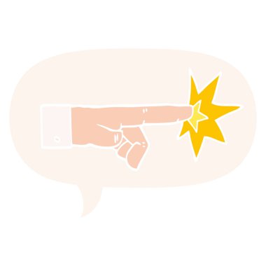 retro tarzında karikatür işaret el ve konuşma balonu