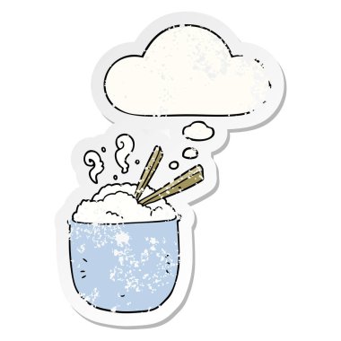 pirinç karikatür kase ve sıkıntılı yıpranmış sti olarak kabarcık düşünce