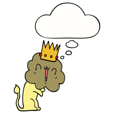 taç ve düşünce balonu ile karikatür aslan