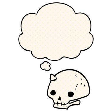 çizgi film ürkütücü kafatası ve çizgi roman tarzında düşünce balonu