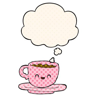 çizgi roman tarzında karikatür sıcak fincan kahve ve düşünce balonu