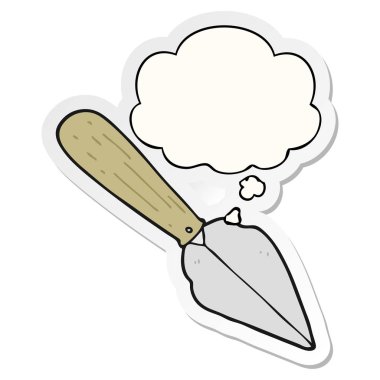 karikatür bahçe mala ve baskılı bir etiket olarak kabarcık düşünce