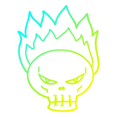 soğuk degrade çizgi çizim karikatür yanan kafatası