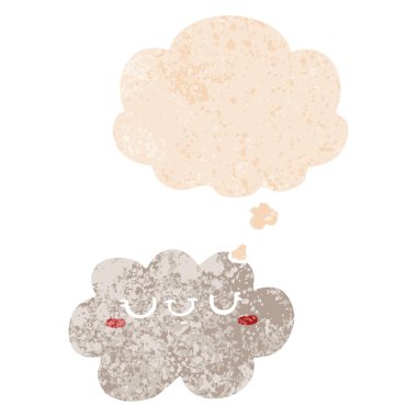 retro dokulu tarzında sevimli karikatür bulut ve düşünce balonu
