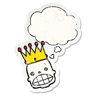 taç ve düşünce balonu ile karikatür ürkütücü kafatası yüz bir dis olarak