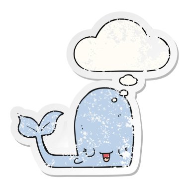 karikatür mutlu balina ve sıkıntılı yıpranmış stic olarak kabarcık düşünce