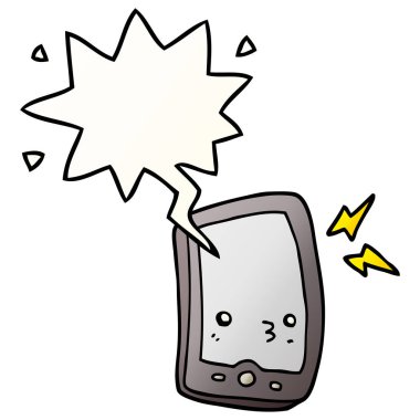 düzgün degrade tarzında karikatür cep telefonu ve konuşma balonu