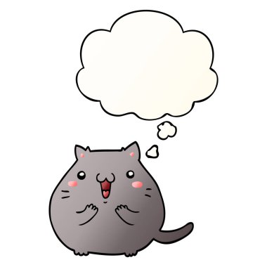 mutlu karikatür kedi ve pürüzsüz degrade tarzında kabarcık düşünce