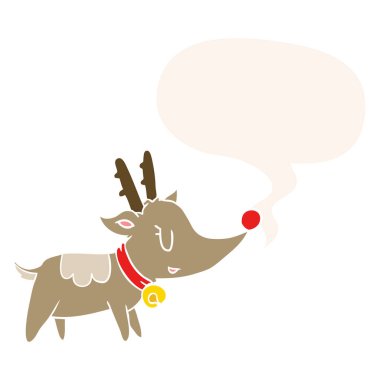 retro tarzı karikatür noel geyiği ve konuşma balonu