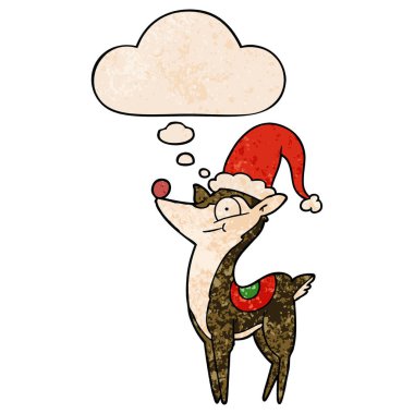 karikatür noel geyiği ve grunge doku düşünce balonu 