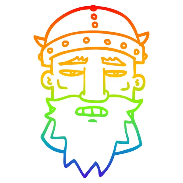 Arco iris gradiente línea dibujo dibujos animados vikingo cara — Vector de stock