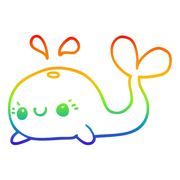 Rainbow gradient linje ritning söt tecknad Whale — Stock vektor