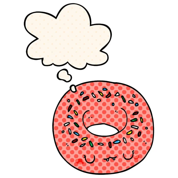 Cartoon donut en gedachte bubble in Comic Book stijl — Stockvector