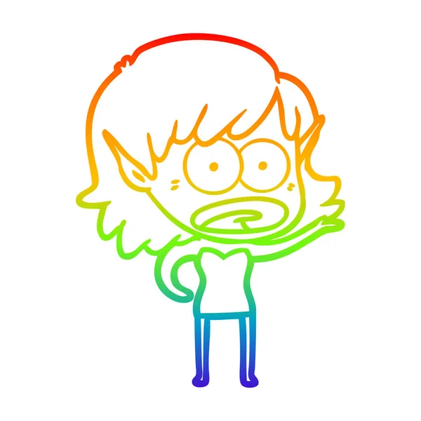 Rainbow gradient ligne dessin dessin animé choqué elfe fille — Image vectorielle