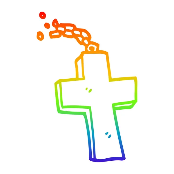 Rainbow gradient line drawing cartoon silver cross — Stock Vector