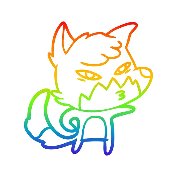 Regenboog gradiënt lijntekening Clever cartoon Fox — Stockvector