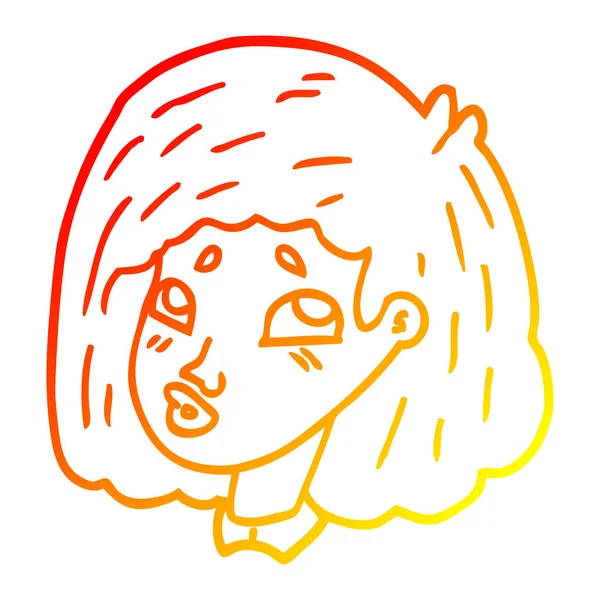 Warme kleurovergang lijntekening cartoon gezicht meisje — Stockvector