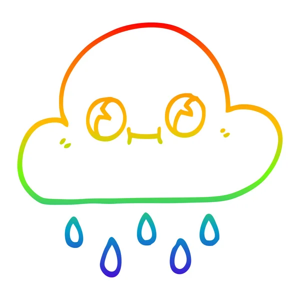 Rainbow gradient linje ritning tecknad regn moln — Stock vektor