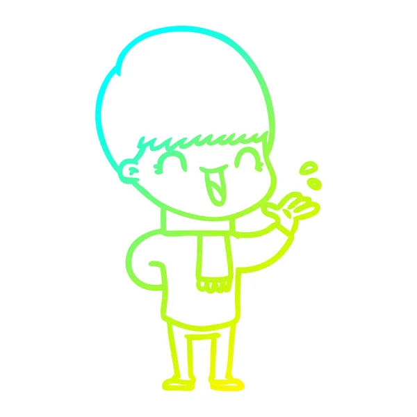 Studená přechodová linie kreslení šťastný kreslený chlapec — Stockový vektor