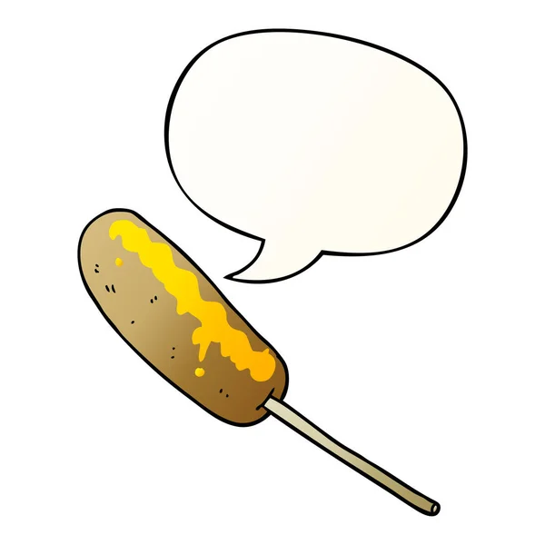 Cartoon hotdog on a stick and speech bubble in smooth gradient s — Stock Vector