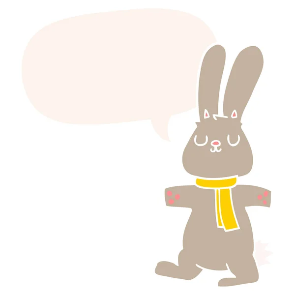 Coniglio cartone animato e bolla vocale in stile retrò — Vettoriale Stock