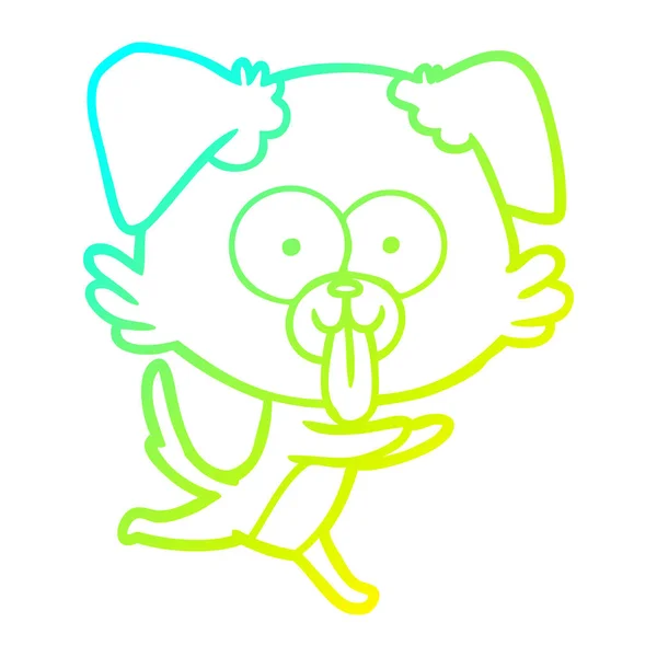 Línea de gradiente frío dibujo de dibujos animados perro corriendo con palillo de lengua — Vector de stock