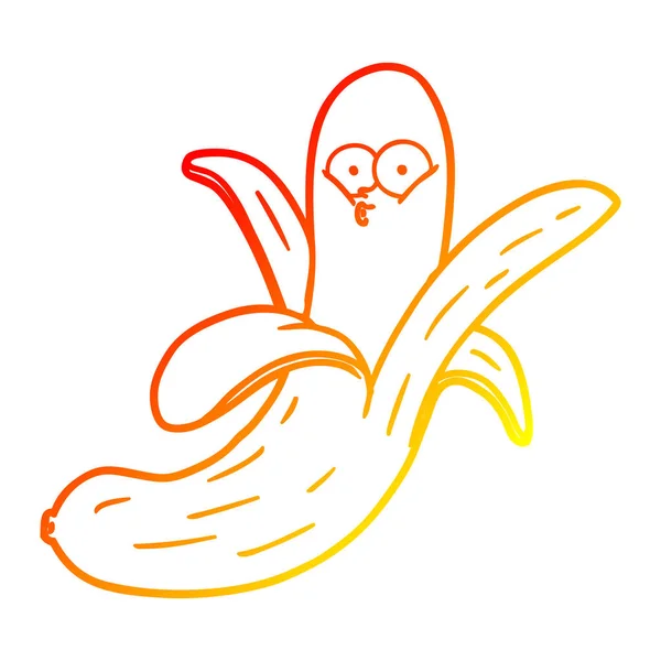 Linha de gradiente quente desenho cartoon banana com rosto —  Vetores de Stock