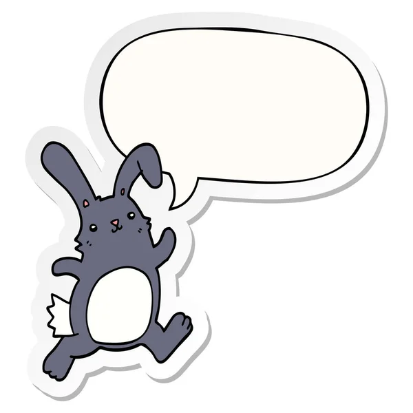 Мультяшный кролик бегает и речи пузырь наклейка — стоковый вектор