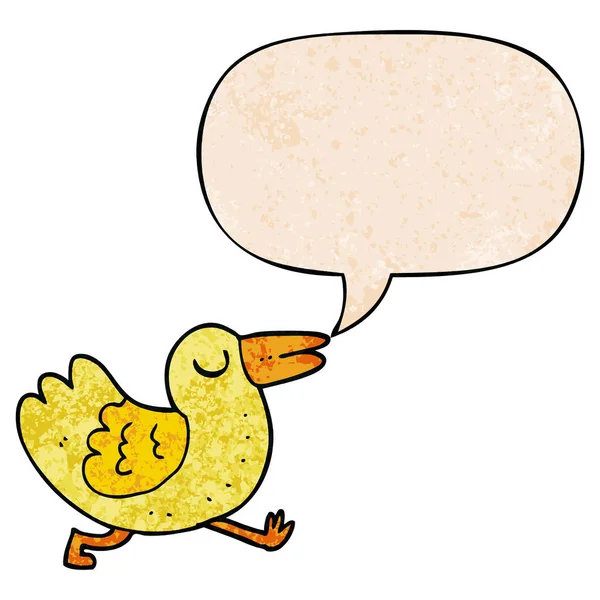 Cartoon bird and speech bubble in retro texture style — Stock Vector