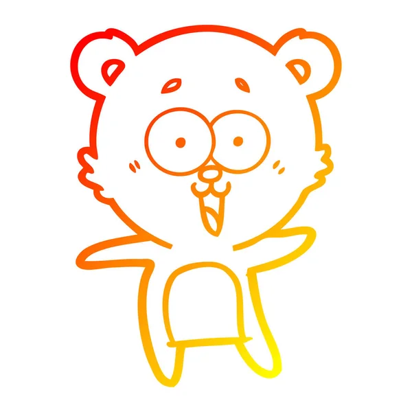 Warm gradient line drawing laughing teddy  bear cartoon — Stock Vector
