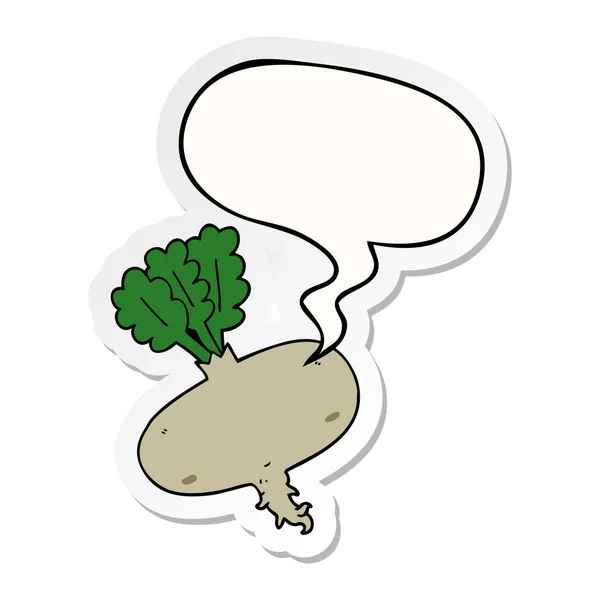 卡通甜菜根和语音泡泡贴纸 — 图库矢量图片