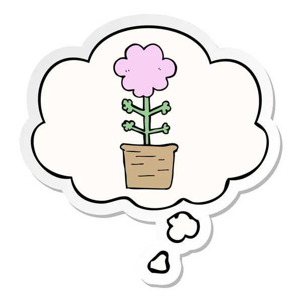 Cute cartoon flower and thought bubble as a printed sticker — Stock Vector