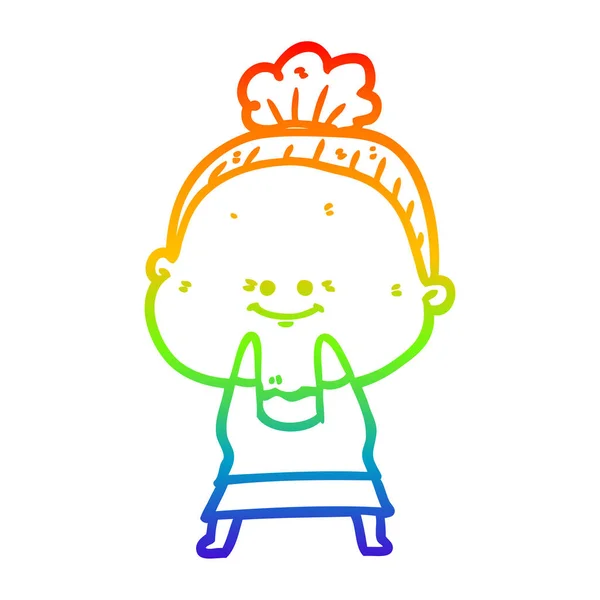 Rainbow gradient linje ritning tecknad lycklig gammal kvinna — Stock vektor