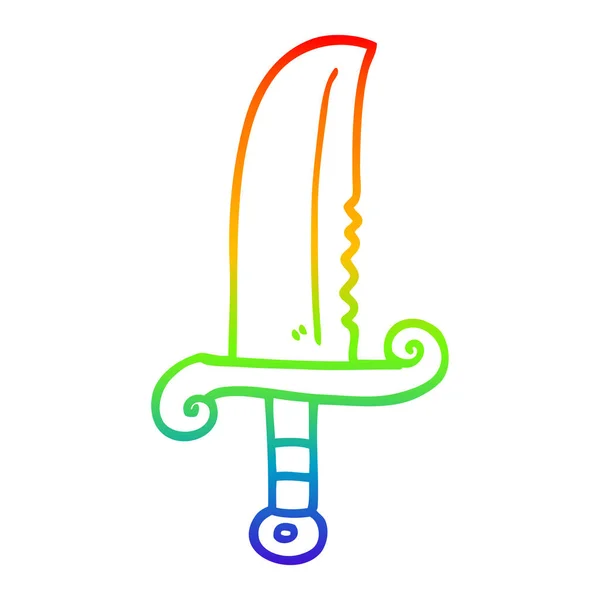 Arco-íris linha gradiente desenho cartoon joalharia espada — Vetor de Stock