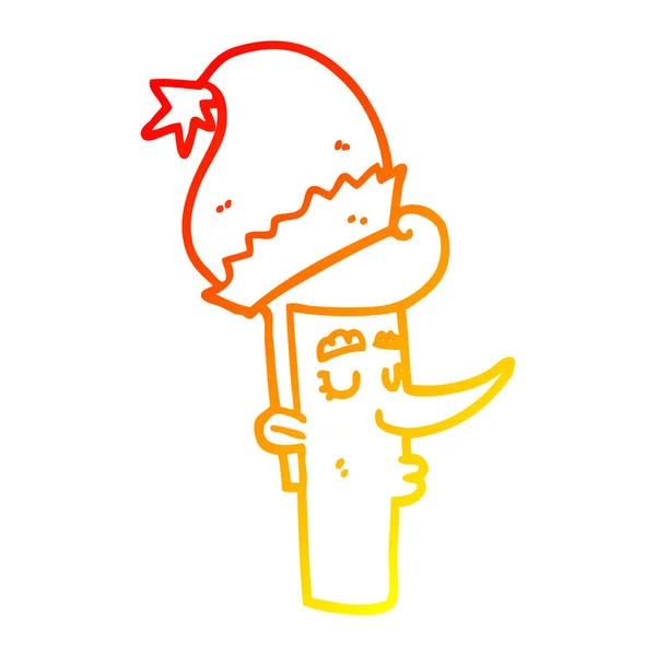 Línea de gradiente caliente dibujo hombre de dibujos animados en sombrero de Navidad — Vector de stock