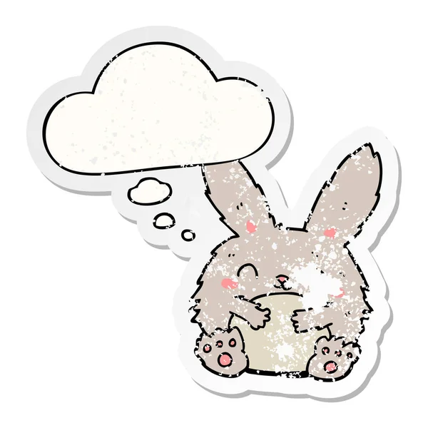 Carino coniglio cartone animato e bolla di pensiero come un angosciato indossato stic — Vettoriale Stock