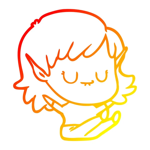 Teplý gradient čára kreslení šťastný kreslený elf dívka sedící — Stockový vektor