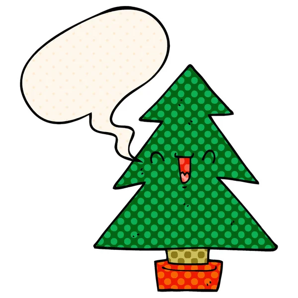 Kreslený vánoční stromek a bublina řeči ve stylu komiksů — Stockový vektor