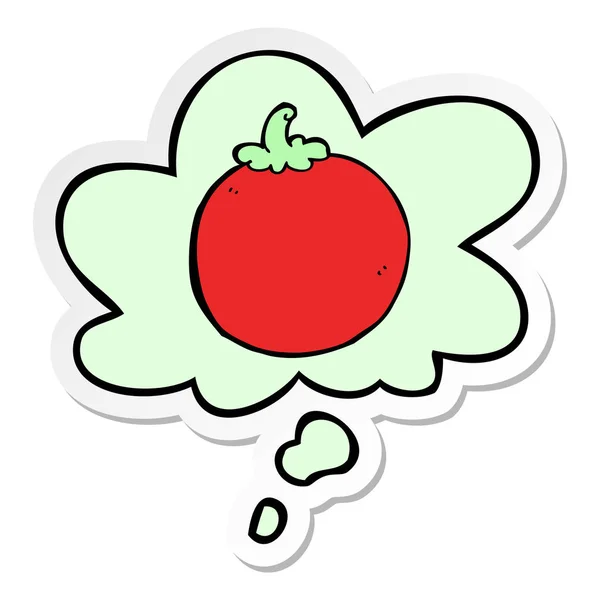 Cartoon pomidor i bańka myśli jako drukowane naklejki — Wektor stockowy