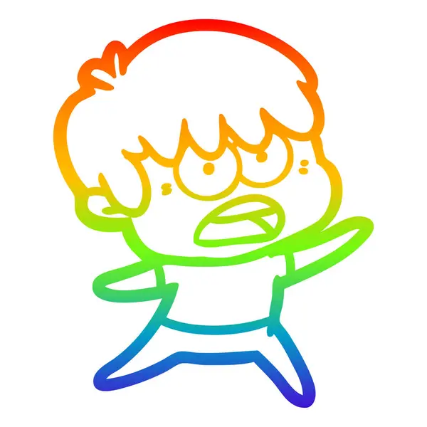 Arco iris gradiente línea dibujo preocupado dibujos animados chico — Vector de stock