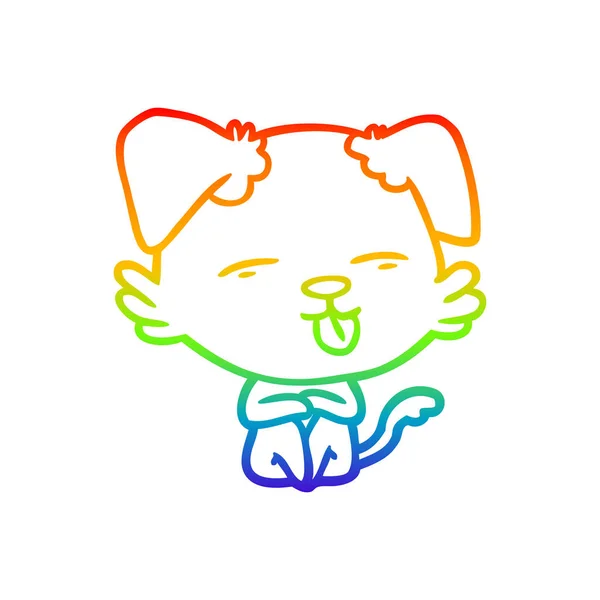 Linea gradiente arcobaleno disegno cartone animato cane attaccare fuori lingua — Vettoriale Stock